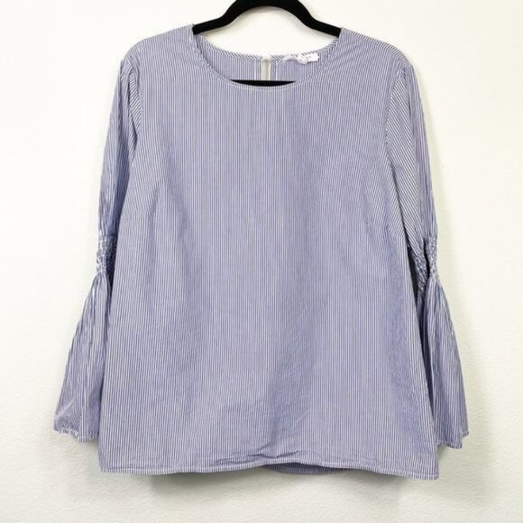 Beach Lunch Lounge Blue & White Striped Bell-Sleeve Blouse 1X - Picture 2 of 6